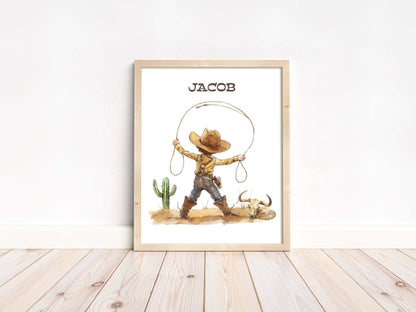 Personalized Cowboy Wall Art, Western Nursery Print Unframed