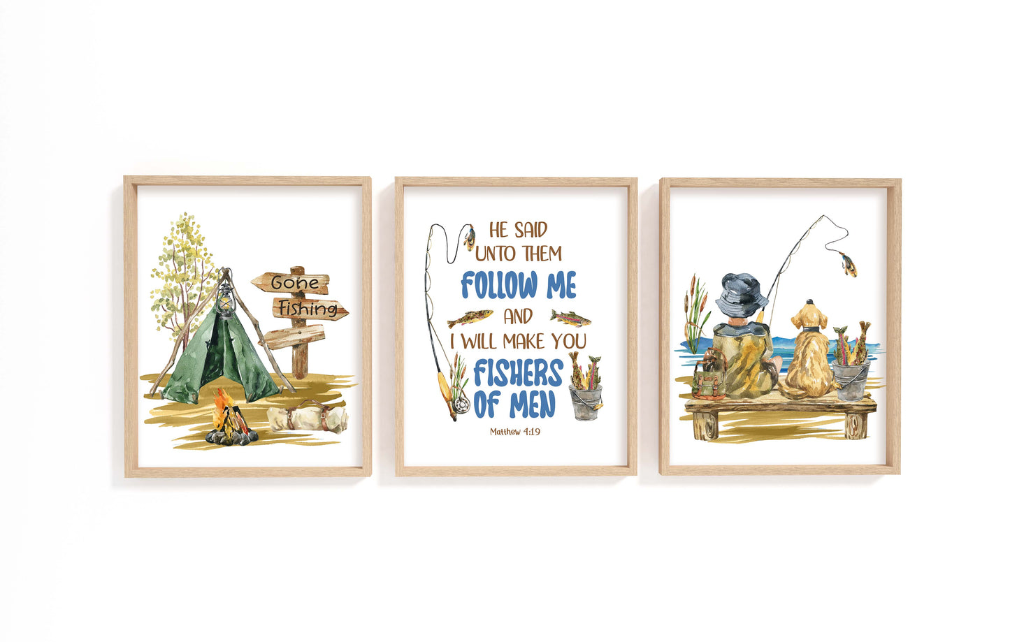 Bible verse Printable Wall Art, Fishing Nursery Prints Set of 6 - Sweet Fisherman