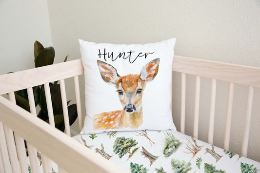 Deer Personalized Pillow cover, Woodland Nursery Decor