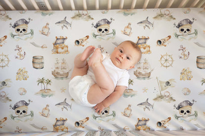 Pirate crib sheet, Pirate crib bedding - Pirate Adventures