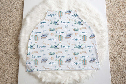 Personalized airplane Car Seat Cover | Hot air balloon nursing cover - Up in the Sky