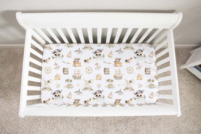 Pirate crib sheet, Pirate crib bedding - Pirate Adventures