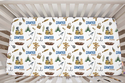 Personalized fishing crib sheet, Fishing nursery bedding - Sweet Fisherman