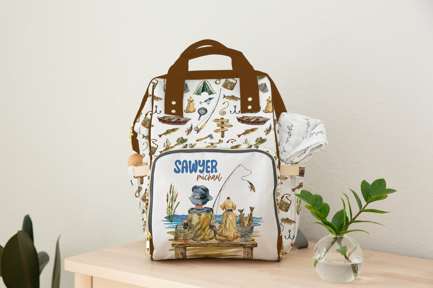 Personalized Fishing diaper bag |  Fishing baby backpack - Sweet Fisherman