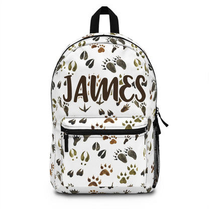 Personalized Animal Tracks Backpack, Woodland Boys Back To School Bag - Footprints in the forest