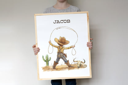 Personalized Cowboy Wall Art, Western Nursery Print Unframed