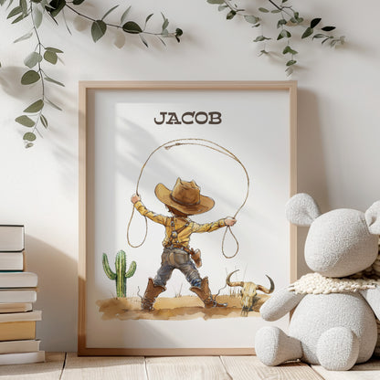 Personalized Cowboy Wall Art, Western Nursery Print Unframed