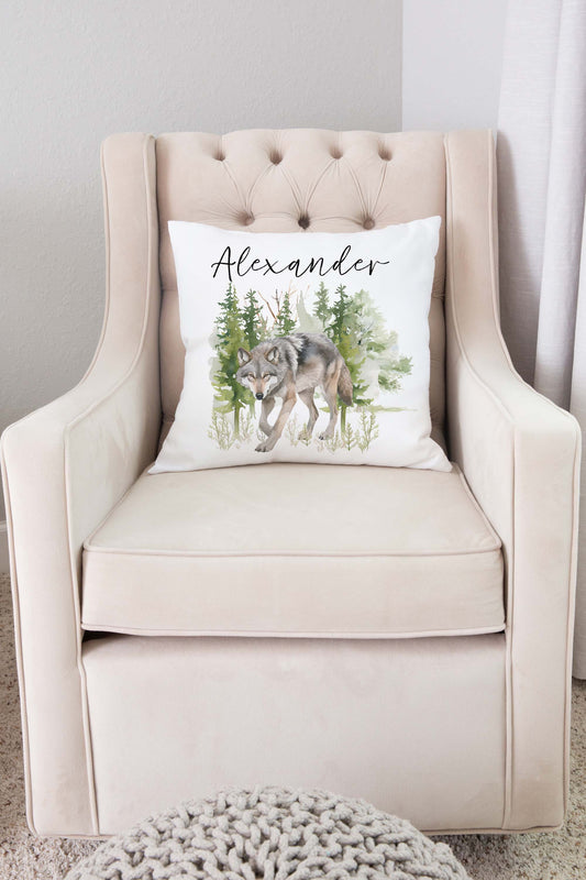 Wolf Personalized Pillow cover, Woodland Nursery Decor