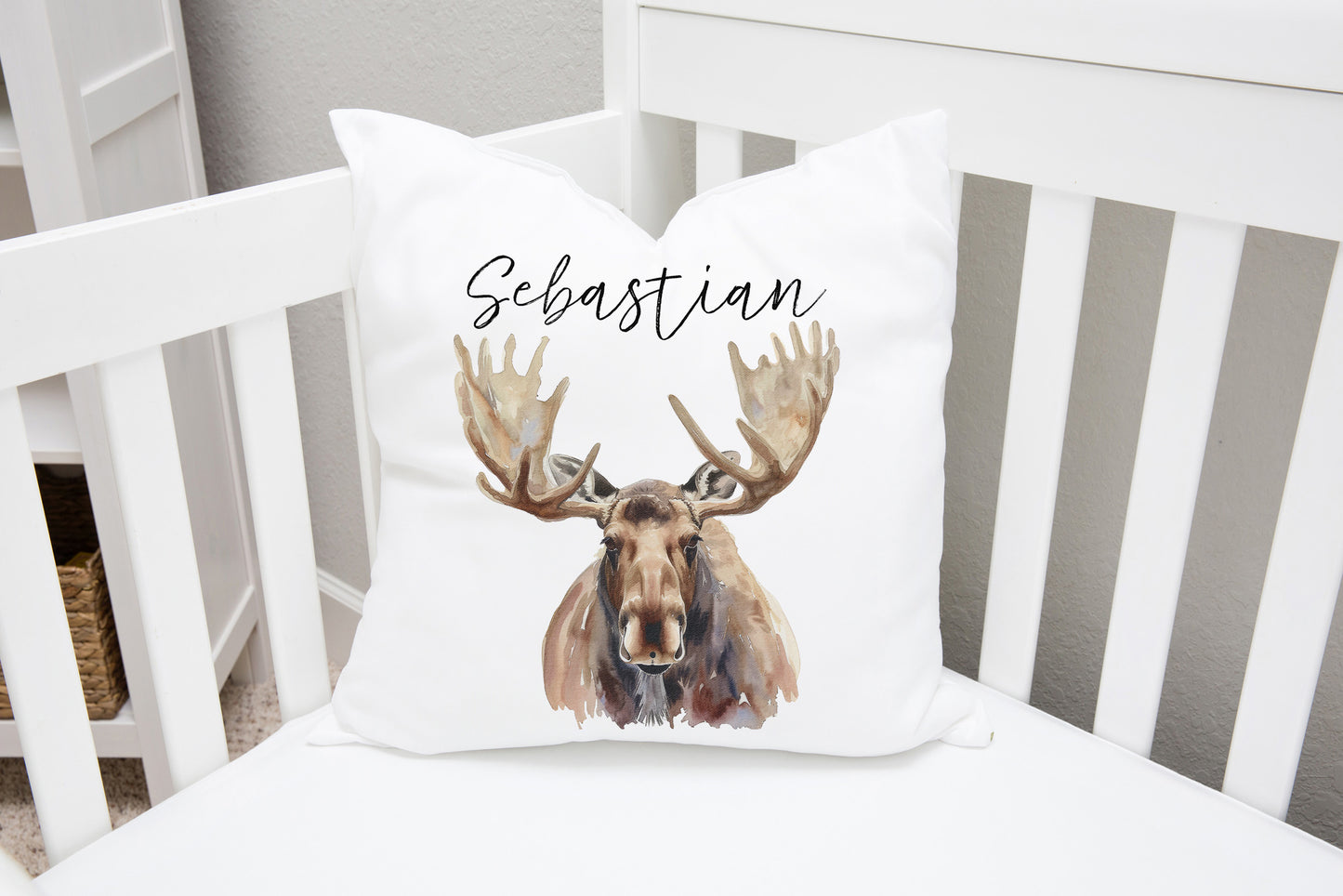 Moose Personalized Pillow cover, Woodland Nursery Decor