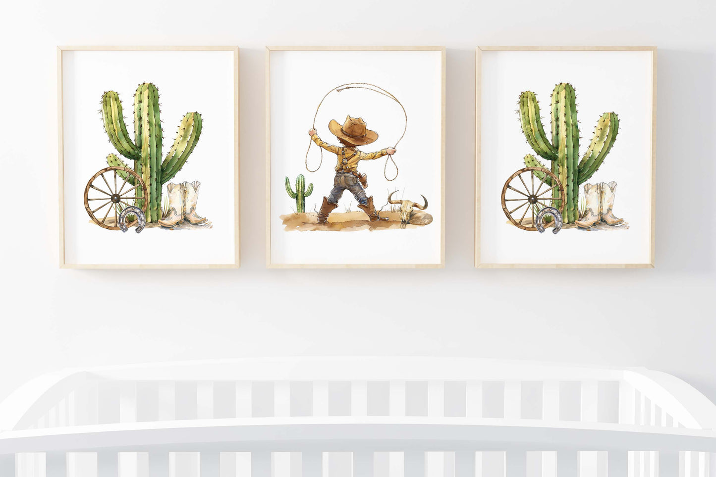 Cowboy Wall Art, Western Nursery Decor Set of 3 Unframed Prints