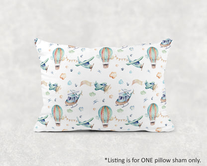 Airplane pillow sham, Helicopter Hat air balloon Toddler or Standard pillowcase - Up in the Sky