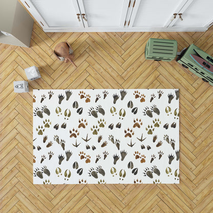 Animal tracks rug, Woodland nursery rug - Footprints in the forest