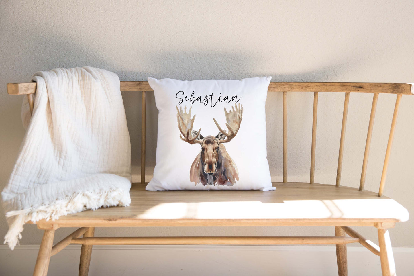 Moose Personalized Pillow cover, Woodland Nursery Decor
