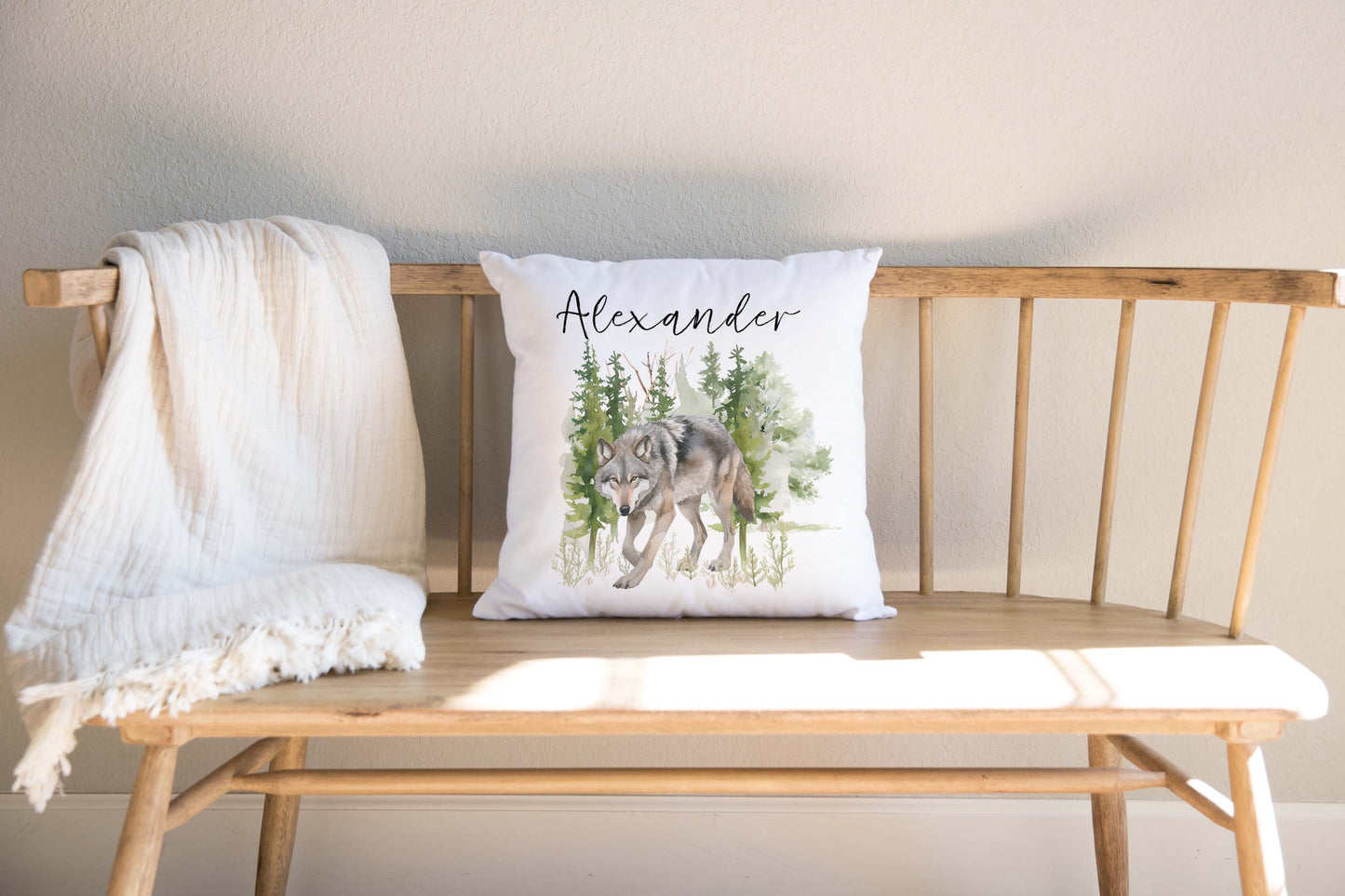 Wolf Personalized Pillow cover, Woodland Nursery Decor