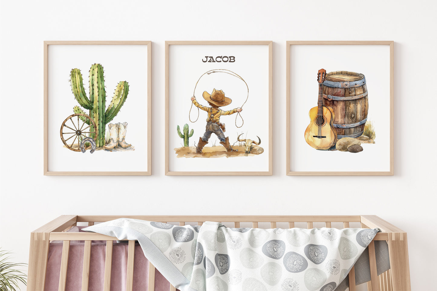 Personalized Cowboy Wall Art, Western Nursery Decor Set of 3 Unframed Prints