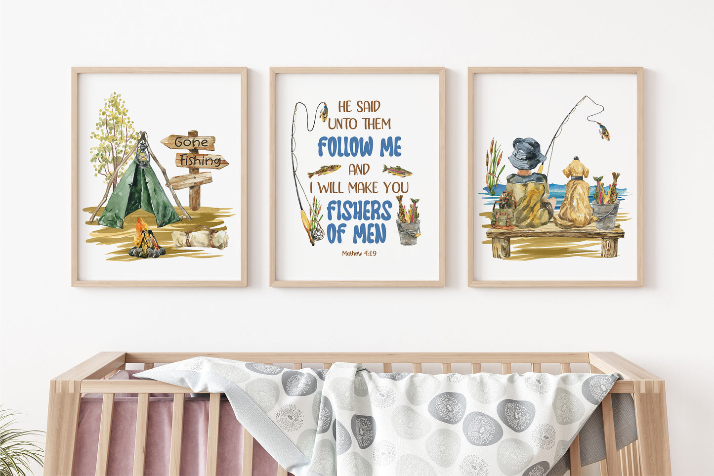 Bible verse Printable Wall Art, Fishing Nursery Prints Set of 6 - Sweet Fisherman