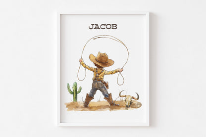 Personalized Cowboy Wall Art, Western Nursery Print Unframed