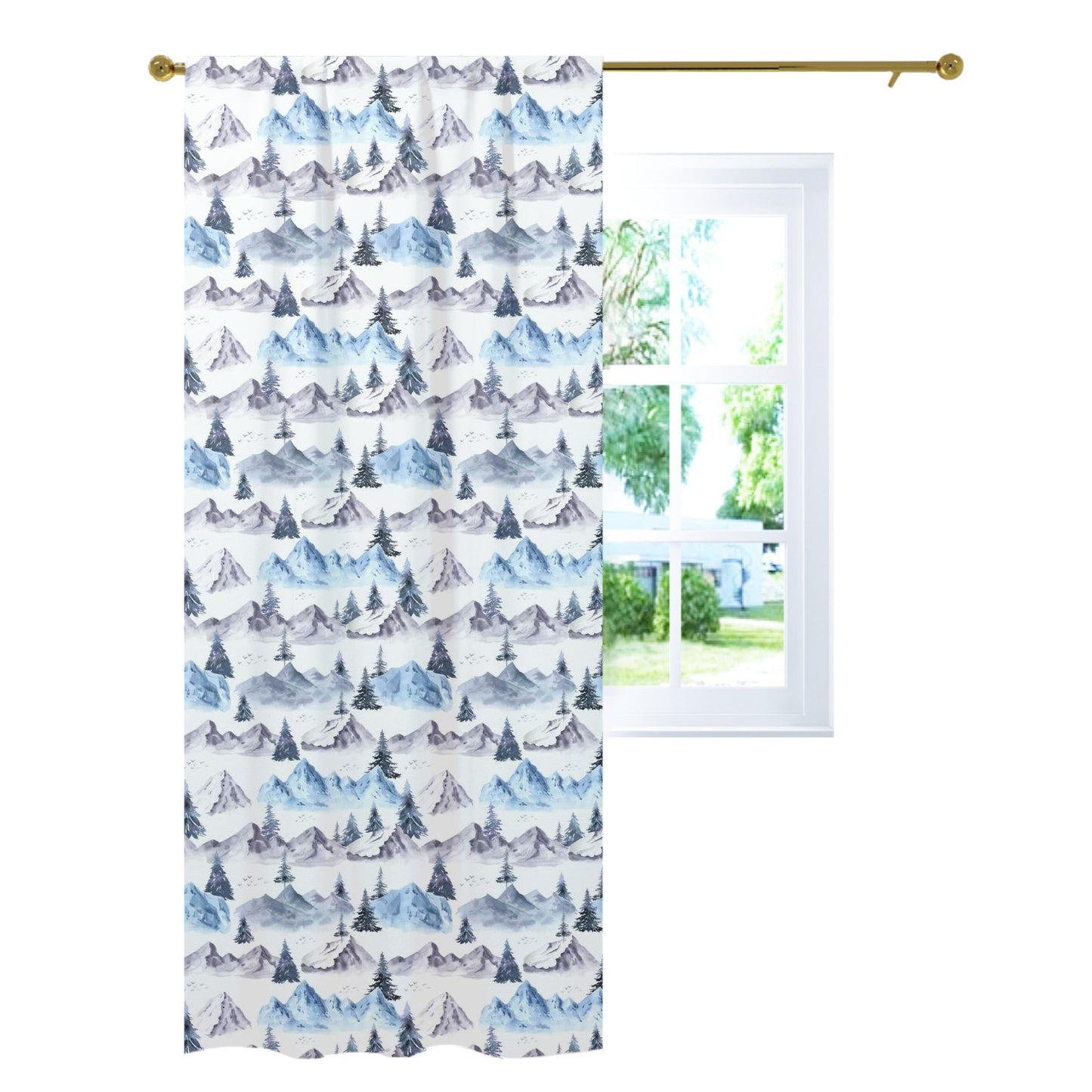 Blue Mountains Curtain Single Panel, Forest Nursery Decor - Wild Blue