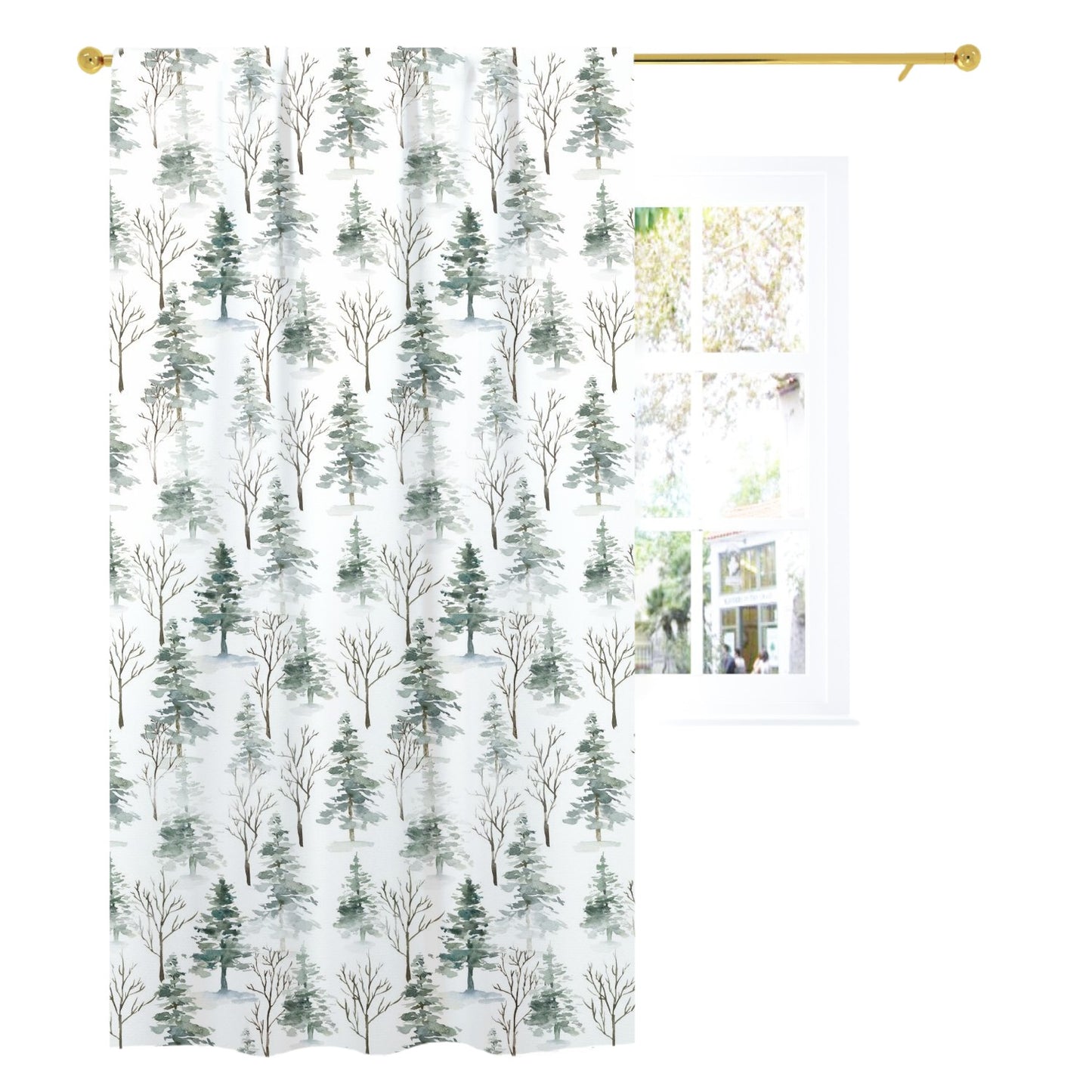 Pine Tree Curtain Single Panel, Forest Nursery Decor - Enchanted Forest