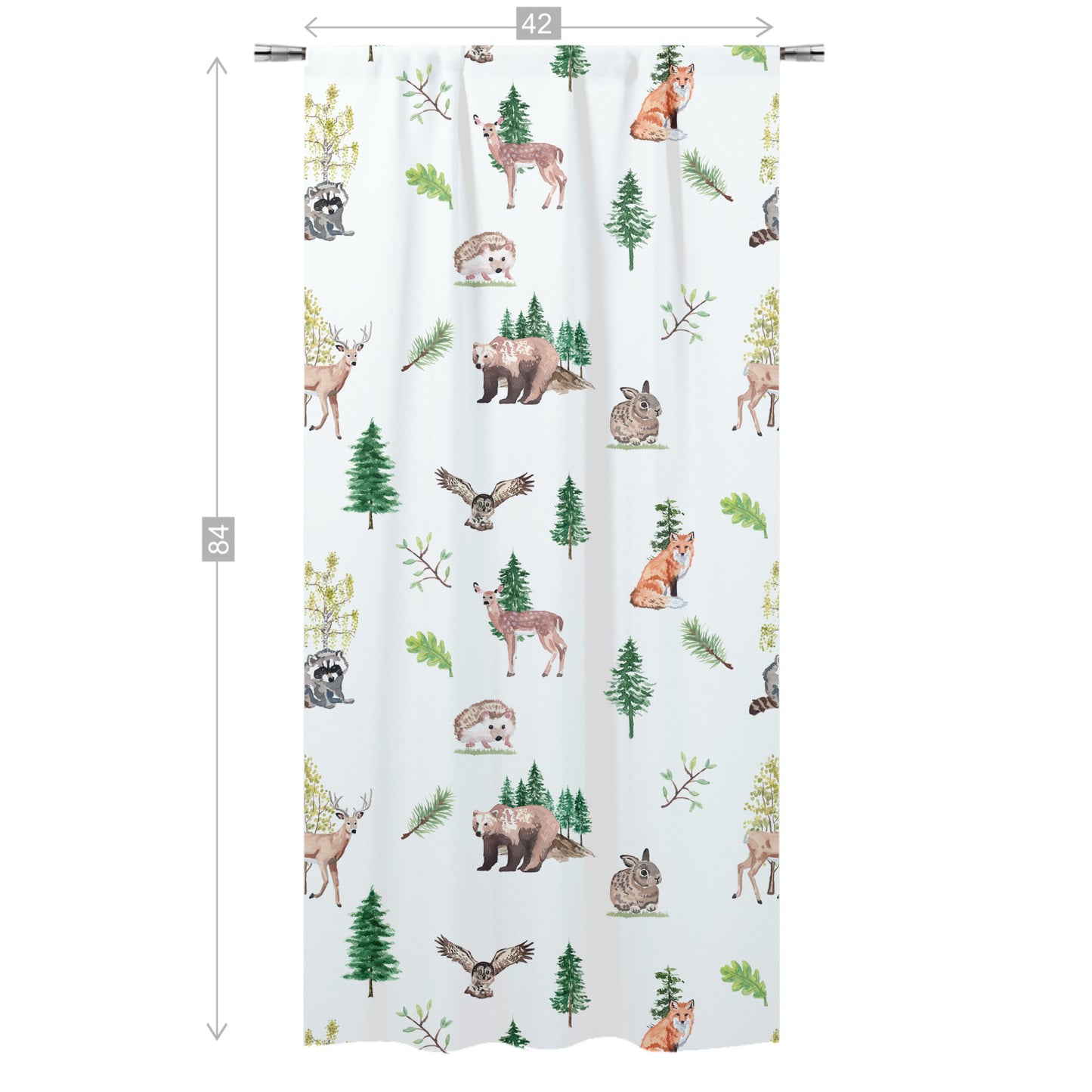 Forest Animals Curtain Single Panel, Woodland Nursery Decor - Wildlife