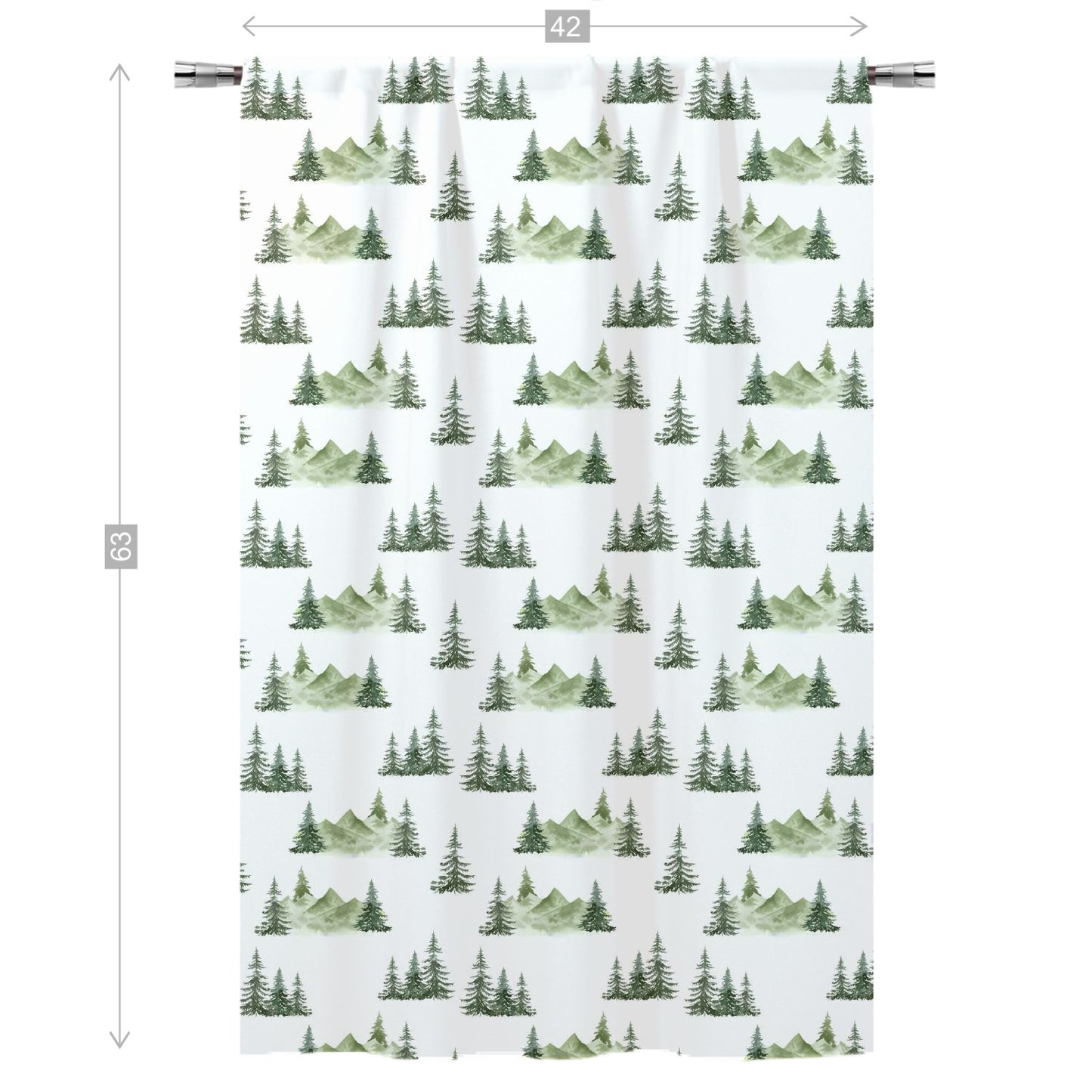 Mountains Curtain Single Panel, Forest Nursery Decor - Enchanted Green