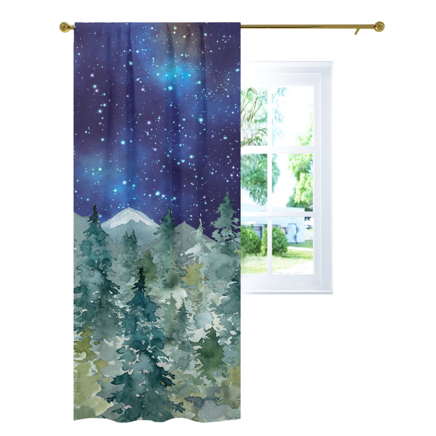 Night Forest Curtain | Pine Tree Curtain Single Panel - Majestic Forest