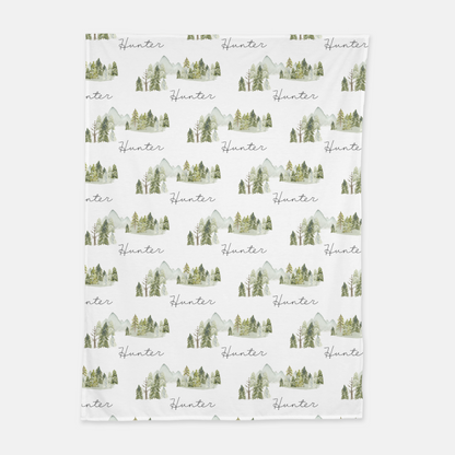 Forest Swaddle and Hat Set, Mountains Hospital Baby Boy Blanket - Wild Green