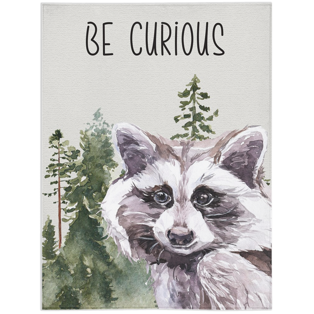 Be Curious Minky Blanket, Raccoon Nursery Bedding - Wild Woodland