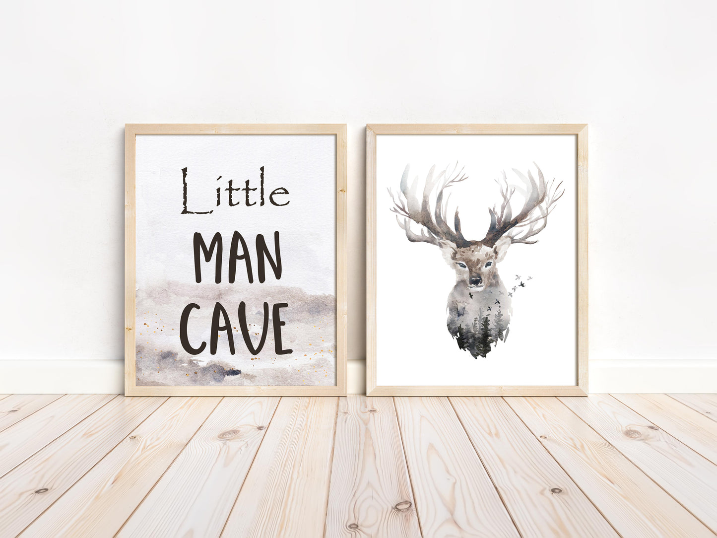 Little Man Cave Printable Wall Art, Woodland Nursery Prints Set of 2 - Enchanted Forest