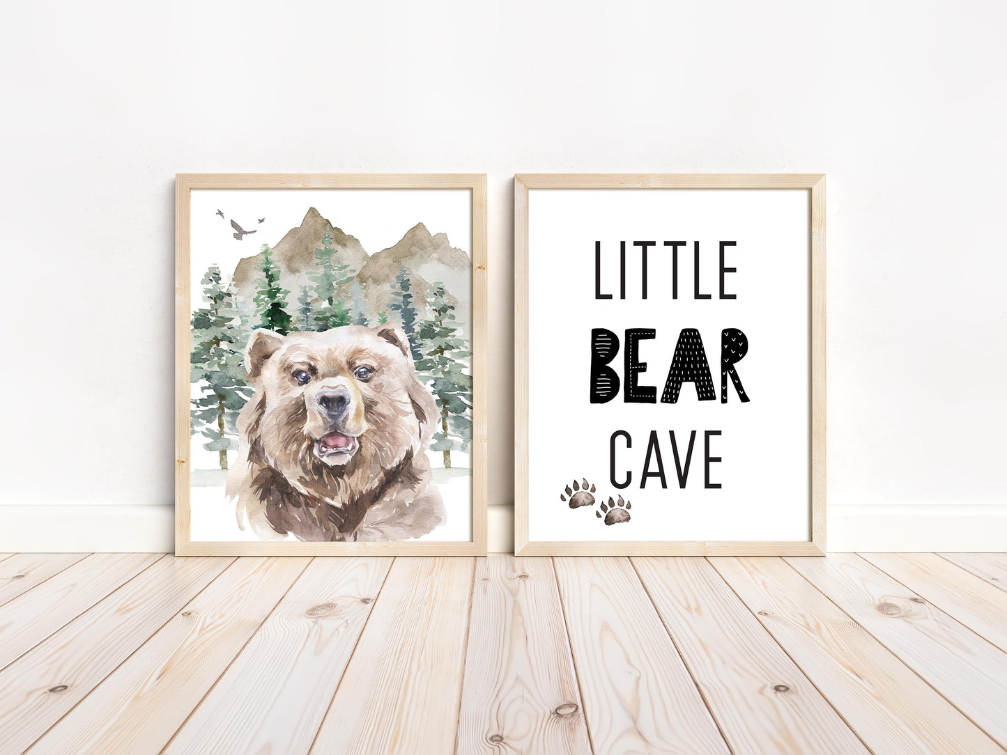 Bear Little Bear Cave Printable Wall Art, Woodland Nursery Prints Set of 2 - Wild Woodland