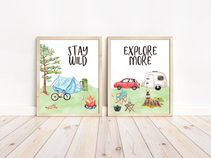 Camping Wall Art, Camper Nursery Prints Set of 2