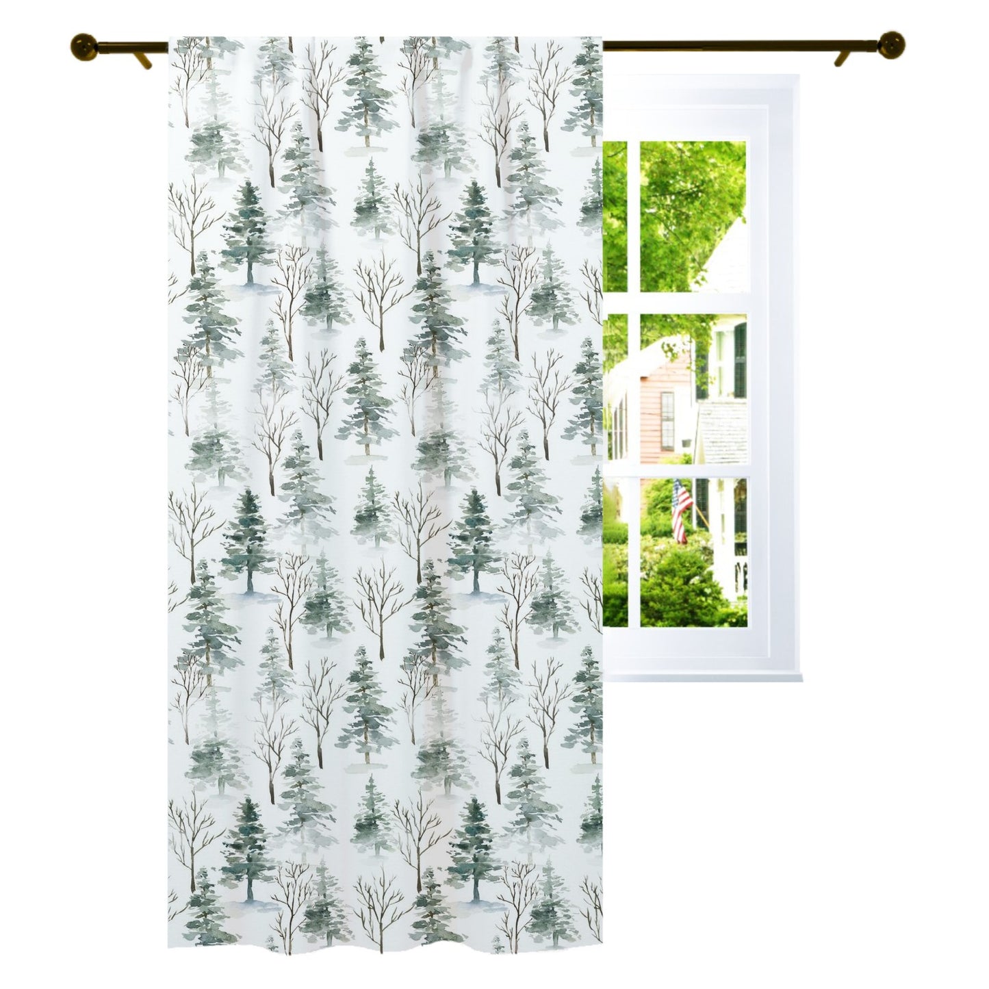 Pine Tree Curtain Single Panel, Forest Nursery Decor - Enchanted Forest