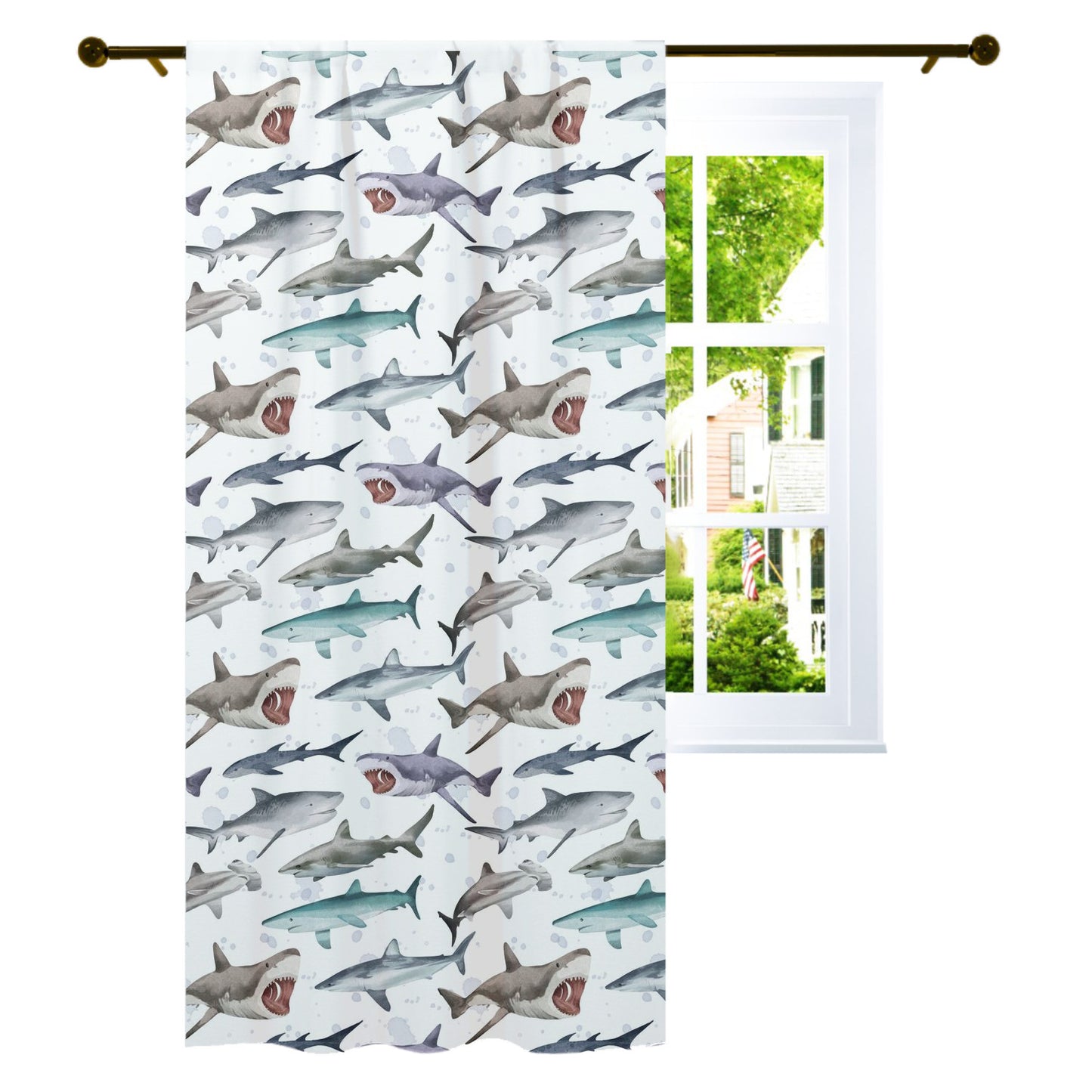 Shark curtain sigel panel, Nautical nursery decor - Jaws