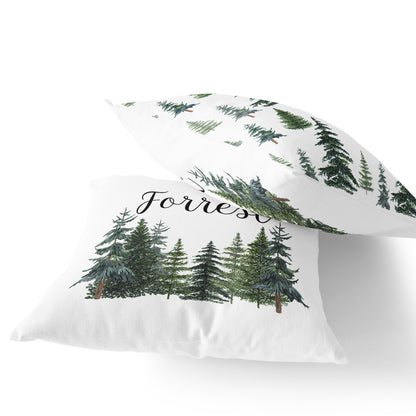 Pine Trees Personalized Pillow, Woodland Nursery Decor - The Forest