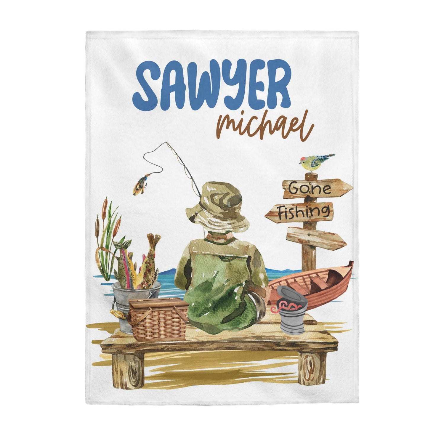 Personalized Fishing Blanket, Fishing nursery Bedding - Sweet Fisherman