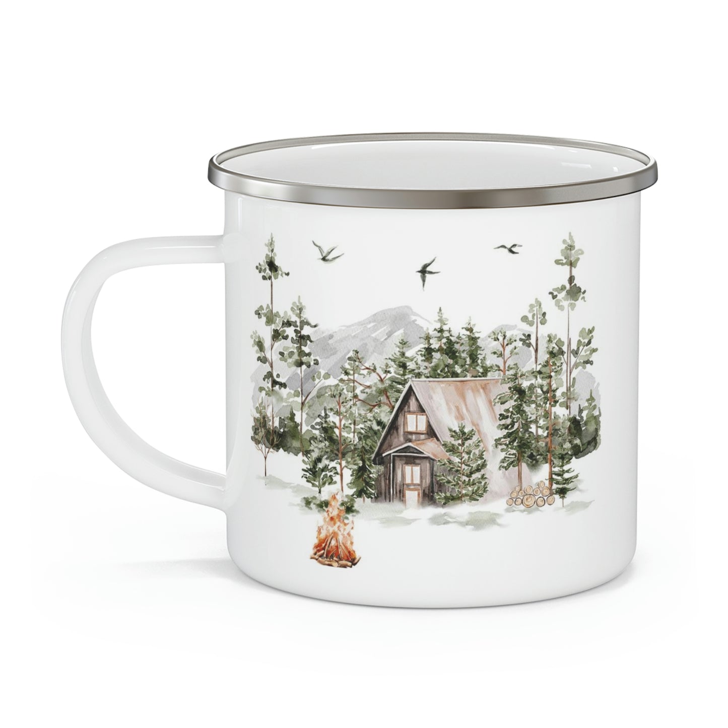 Forest Enamel Camping Mug, Wildlife mug - Cabin life