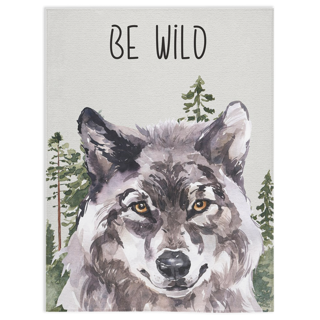 Be Wild Minky Blanket, Wolf Nursery Bedding - Wild Woodland