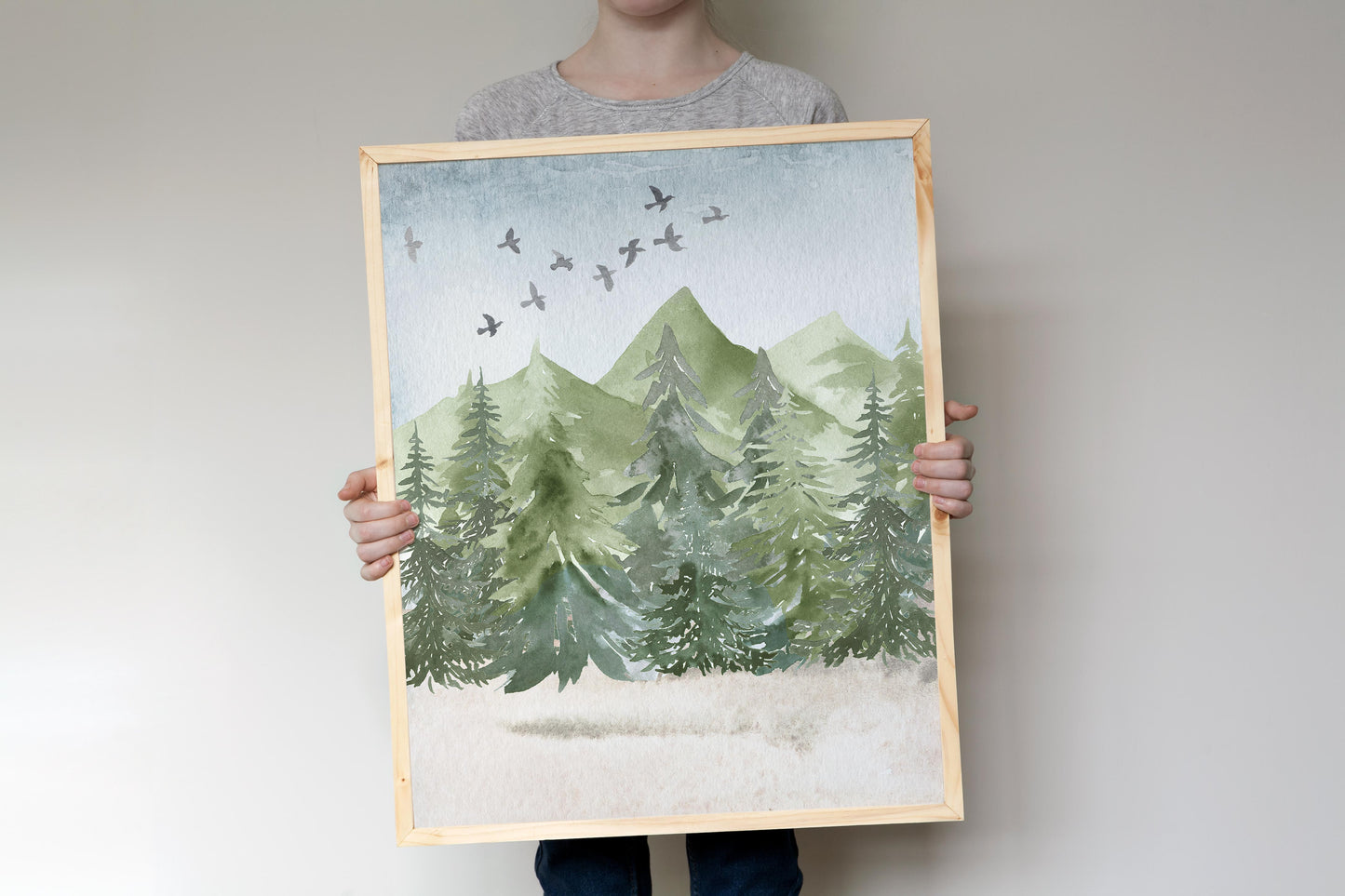 Moon and Wolf Printable Wall Art, Woodland Nursery Prints Set of 3 - Enchanted Green