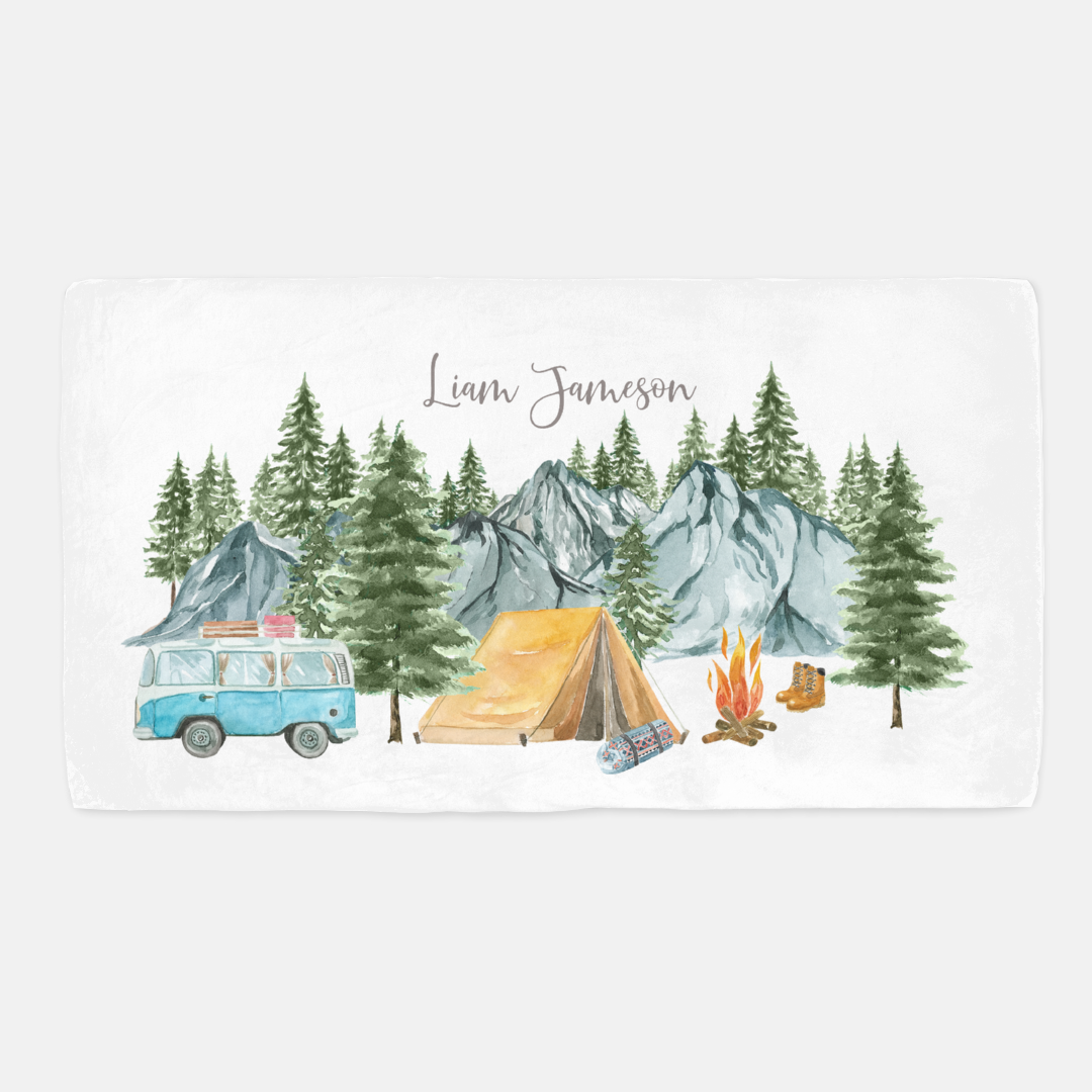 Personalized Adventure Crib Sheet, Camping Nursery Bedding - Little Explorer