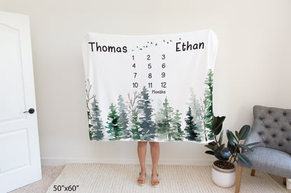 Twins milestone blanket boys, Woodland Baby Monthly Growth Tracker - Enchanted Forest