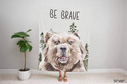 Be Brave Bear Minky Blanket, Woodland Nursery Bedding - Wild Woodland