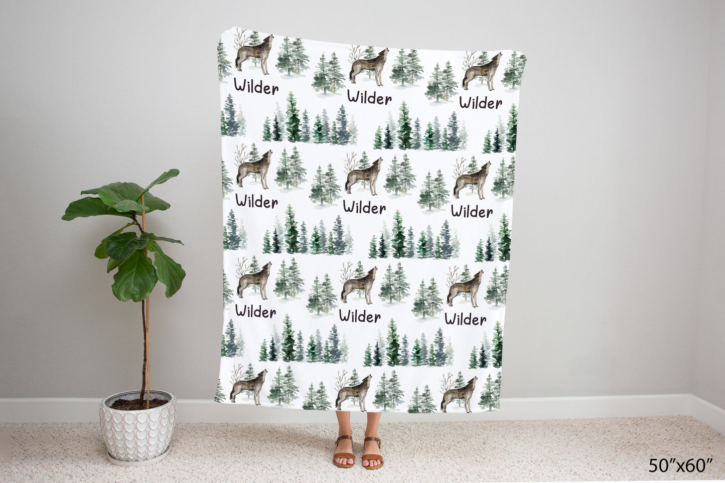Personalized Wolf Minky Blanket, Forest Nursery Bedding - Enchanted Forest