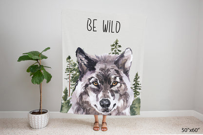 Be Wild Minky Blanket, Wolf Nursery Bedding - Wild Woodland