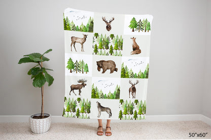 Pine Tree Minky Blanket, Forest Nursery Bedding