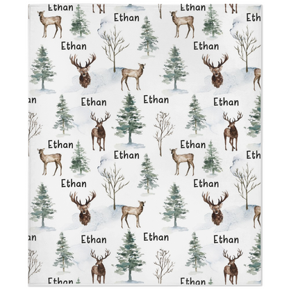 Deer Personalized Minky Blanket, Woodland Nursery Bedding - Enchanted Forest