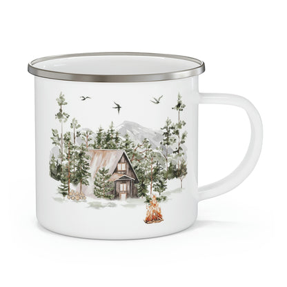 Forest Enamel Camping Mug, Wildlife mug - Cabin life