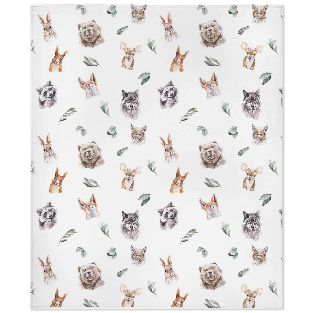 Woodland Animals Minky Blanket, Forest Nursery Bedding - Wild Woodland