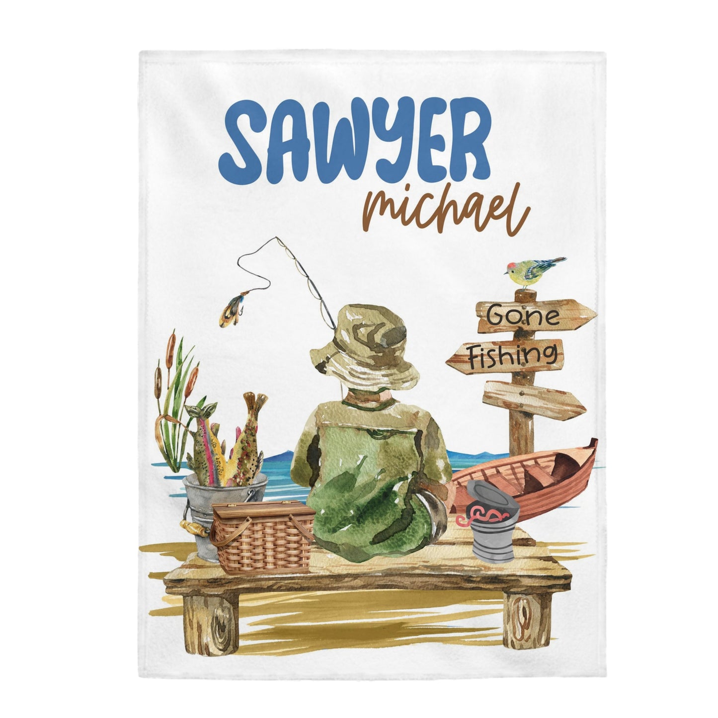 Personalized Fishing Blanket, Fishing nursery Bedding - Sweet Fisherman