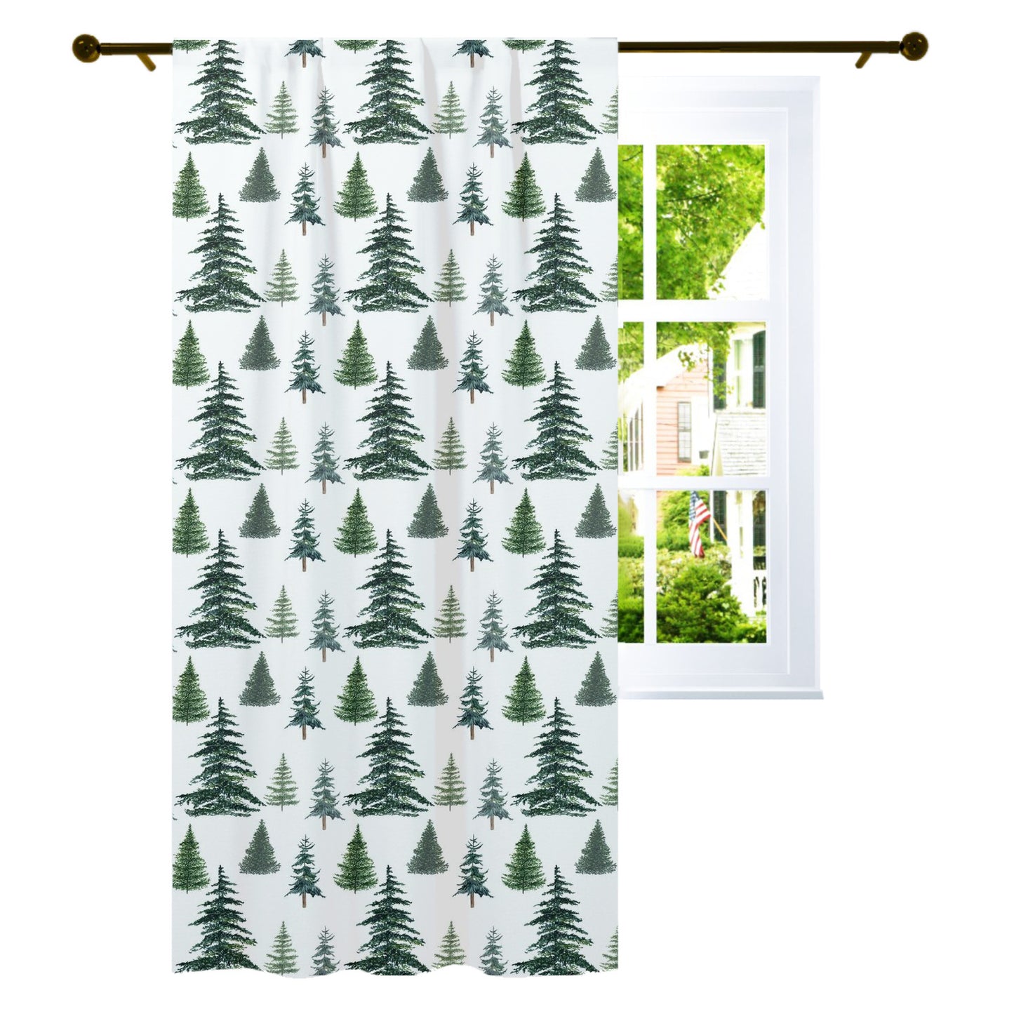 Pine Trees Curtain Single Panel, Woodland Nursery Decor - The Forest