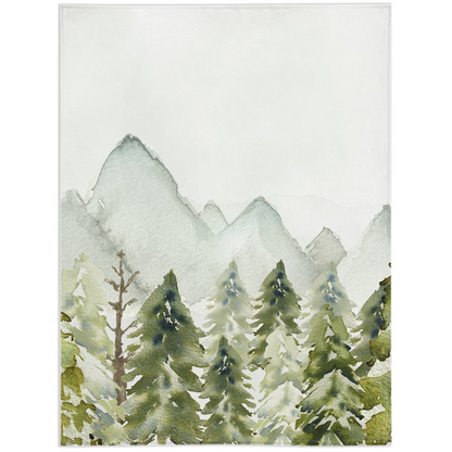 Forest and Mountains Minky Blanket, Woodland Nursery Bedding - Wild Green